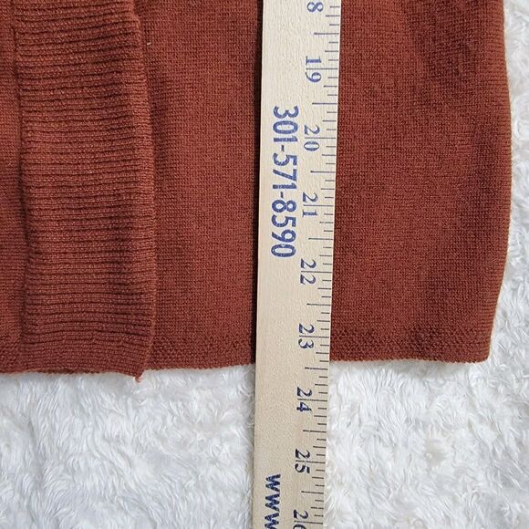 Ellen Tracy 100% Extrafine Merino Wool Leather Buckle Brown Cowlneck Cardigan  M - Picture 10 of 12